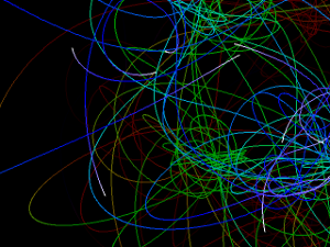 Screenshot of swirls.py, featuring mostly blue and green swirls.